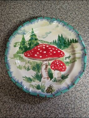 Nathalie Lété Champignon Mushrooms Trees Beetle Ceramic Plate Anthropologie 10"